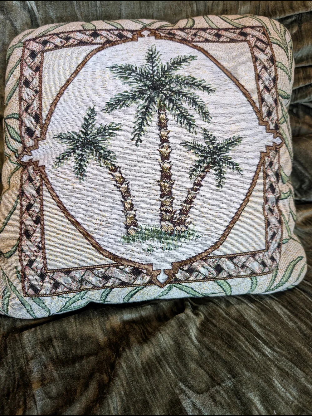 Tropical Island Palm Tree Tapestry Embroidery Throw Pillow Palm Regency Pier One